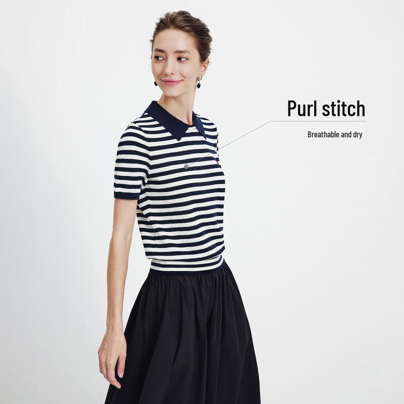 Navigare Women's Striped Short Sleeve Polo Knit Shirt
