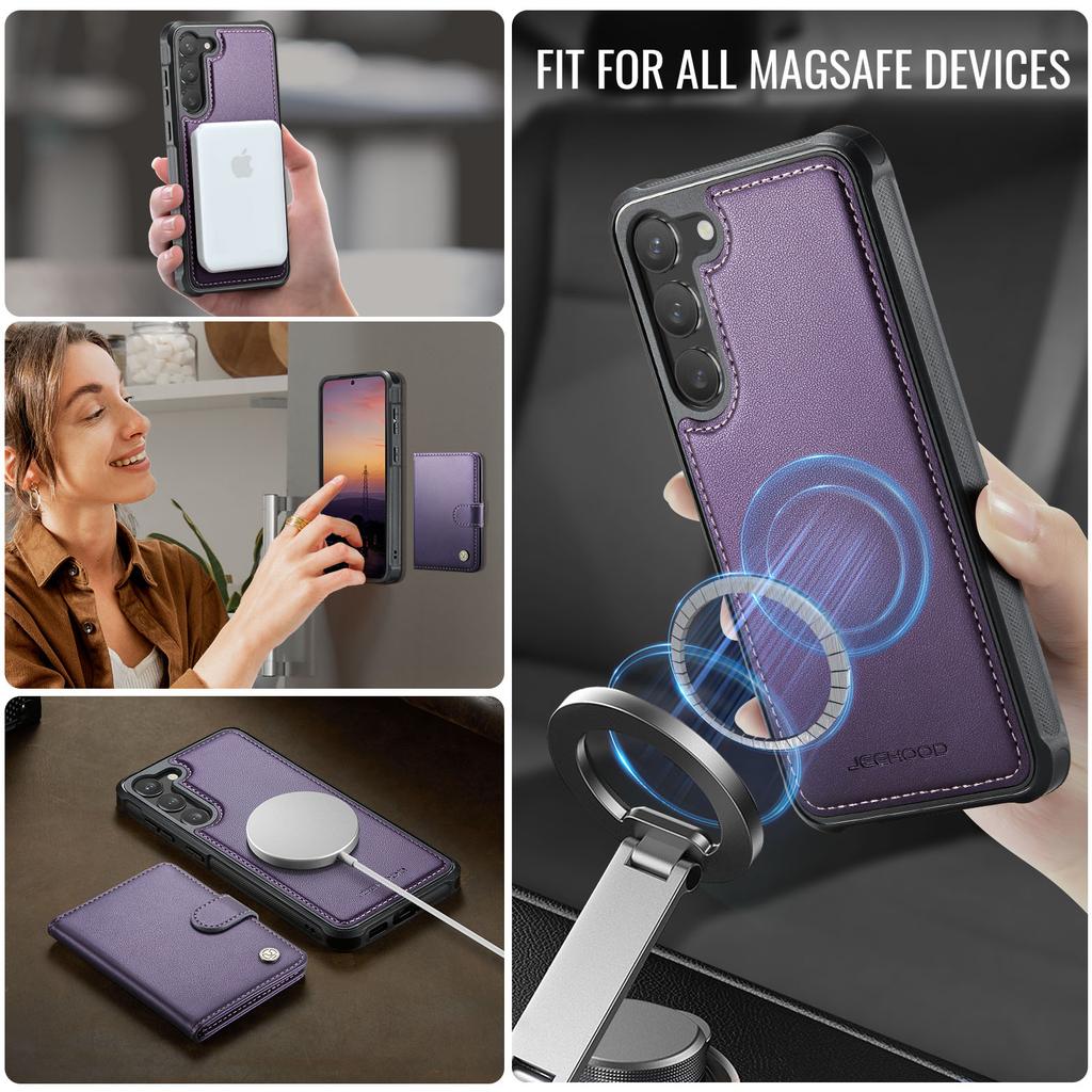 For Samsung Galaxy S23+ Case JEEHOOD J09 RFID Blocking Card Holder Leather Back Phone Cover Magnetic Case