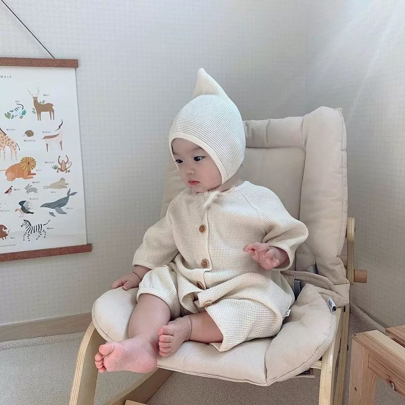 Korean-Style Children's Clothing, Same Style as Little Orange, Waffle-Patterned Baby Jumpsuit, Anti-Dirt Outdoor Wear