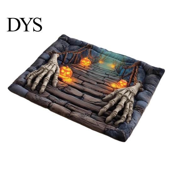 Alfombra de Ilusión 3D Alfombra de Halloween, Patrón de Calavera Óptica con Profundidad Realista, Decoración de Entrada de Horror Calabaza Espeluznante Felpudo Antideslizante para la Entrada