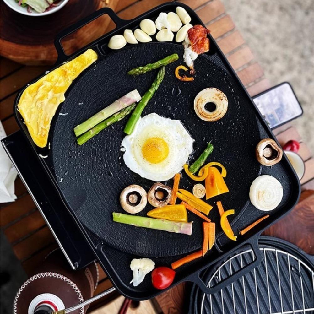 Korean Traditional Nonstick BBQ Grill Pan Korean BBQ Stovetop for Indoor/Outdoor Smokeless BBQ Cast Aluminum Grill Pan