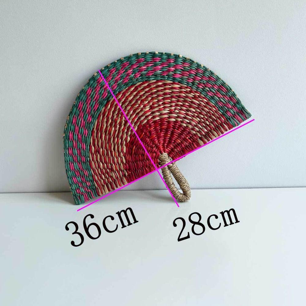 Seaweed Grass Woven Fan Semicircular Handheld Fan Natural Straw Fan Home Decor
