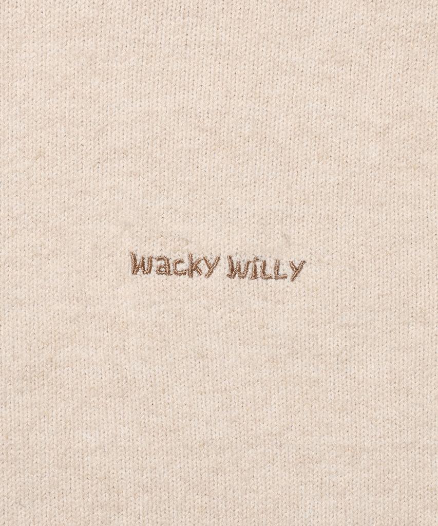 Wacky Willy Typo Logo Round Neck Cardigan Beige