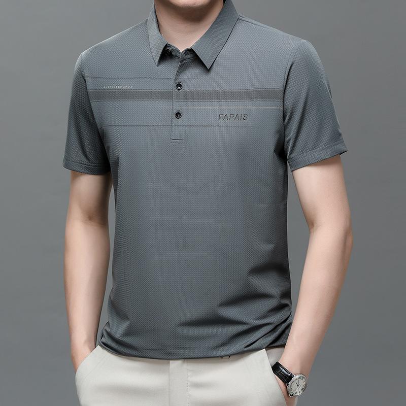Lapel Ice Silk T-Shirt Men'S Business Casual, Men'S Clothing, Dad Short Sleeve Polo Shirt