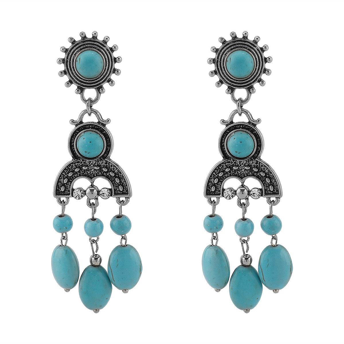 

Retro Palace Style Ethnic Turquoise Tassel Earrings Personalized Elegant Temperament Women Stud Earring Fashion Jewelry New білий