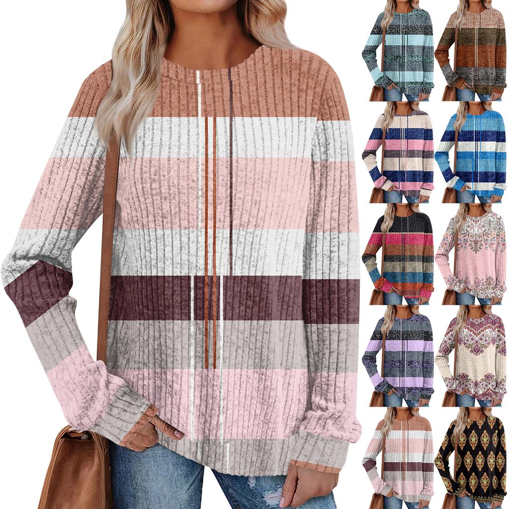 Women's Printed Lightweight Brushed-Cotton Round Neck Top