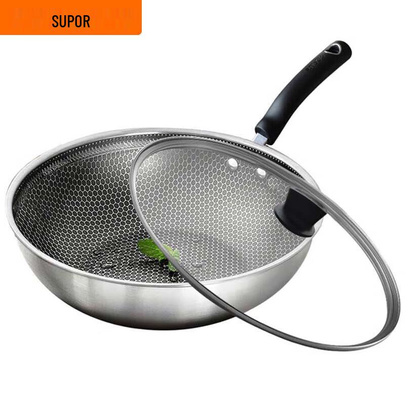 SUPOR 30cm 304 Stainless Steel Honeycomb Non-stick Wok