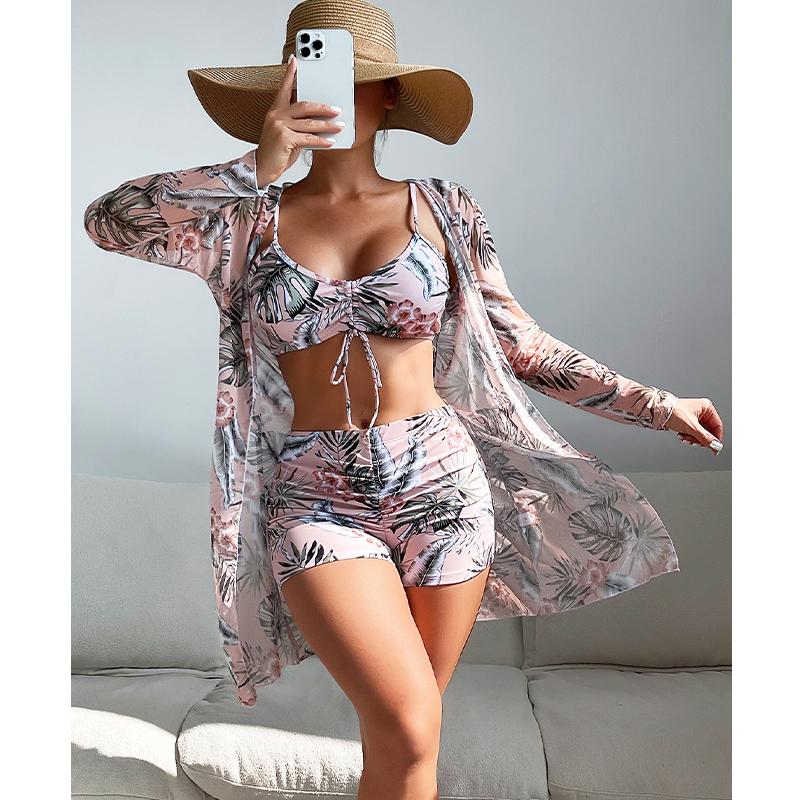 Women Swimsuit High Waist Bikini Set Three Pieces Women Sexy Long Sleeve Cover Up Swimsuit 2026 Beach Bathing Suits Swimwear