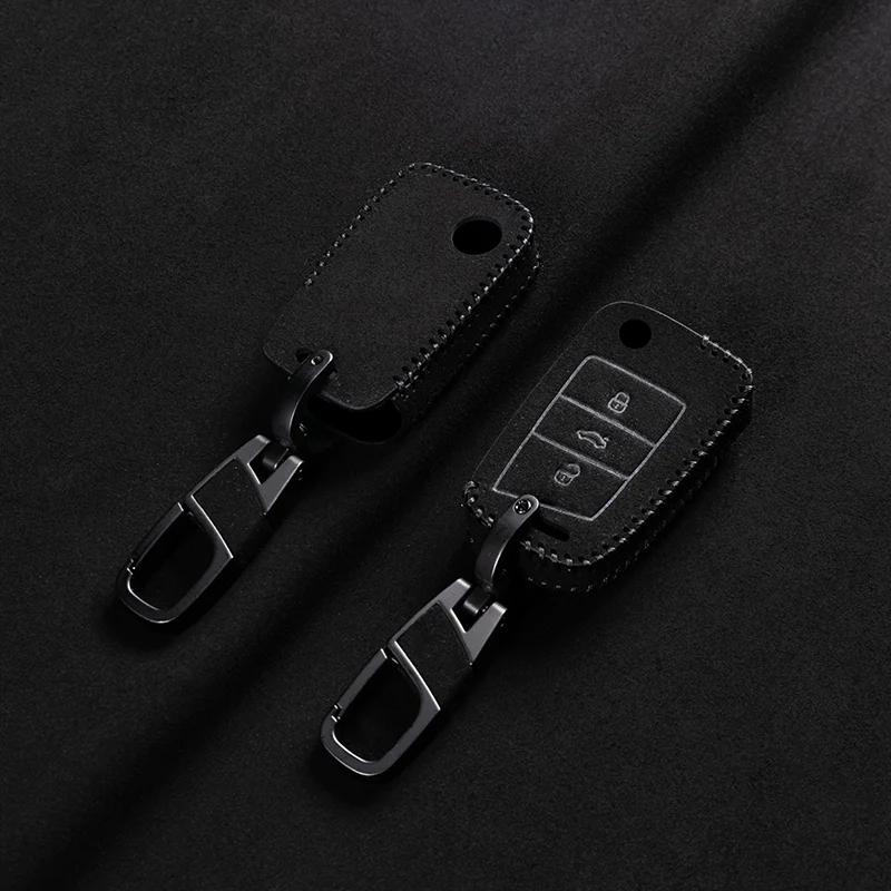 Leather Car Key Cover Case For Volkswagen Vw Golf 7 Mk7 Vii Gti Tiguan Mk2 Polo Caddy T5 Skoda Octavia A7 Kodiaq Seat Ateca Leon