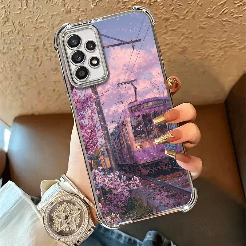 Retro Japanese Sakura Train Soft Phone Case For Samsung A17 A27 A07 A37 A57 A16 A56 A15 A55 A14 A54 A13 A53 A26 A36 A25 A35 A24