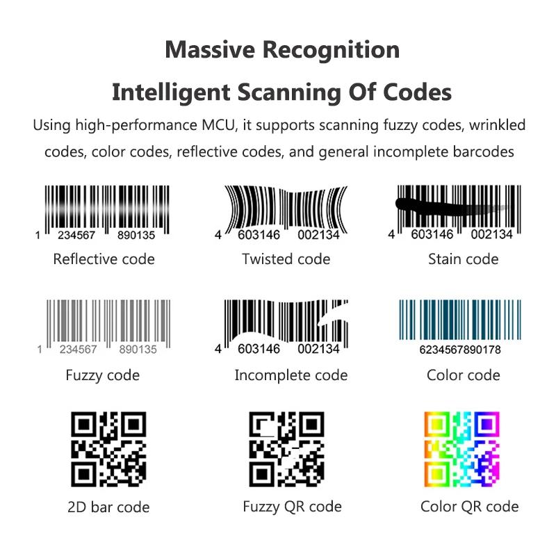 2D Barcode Scanner Portable 1D 2D Bar Code Scanner Reader QR PDF417 Wired Desktop Hands-Free QR Image Scan for Supermarket Store