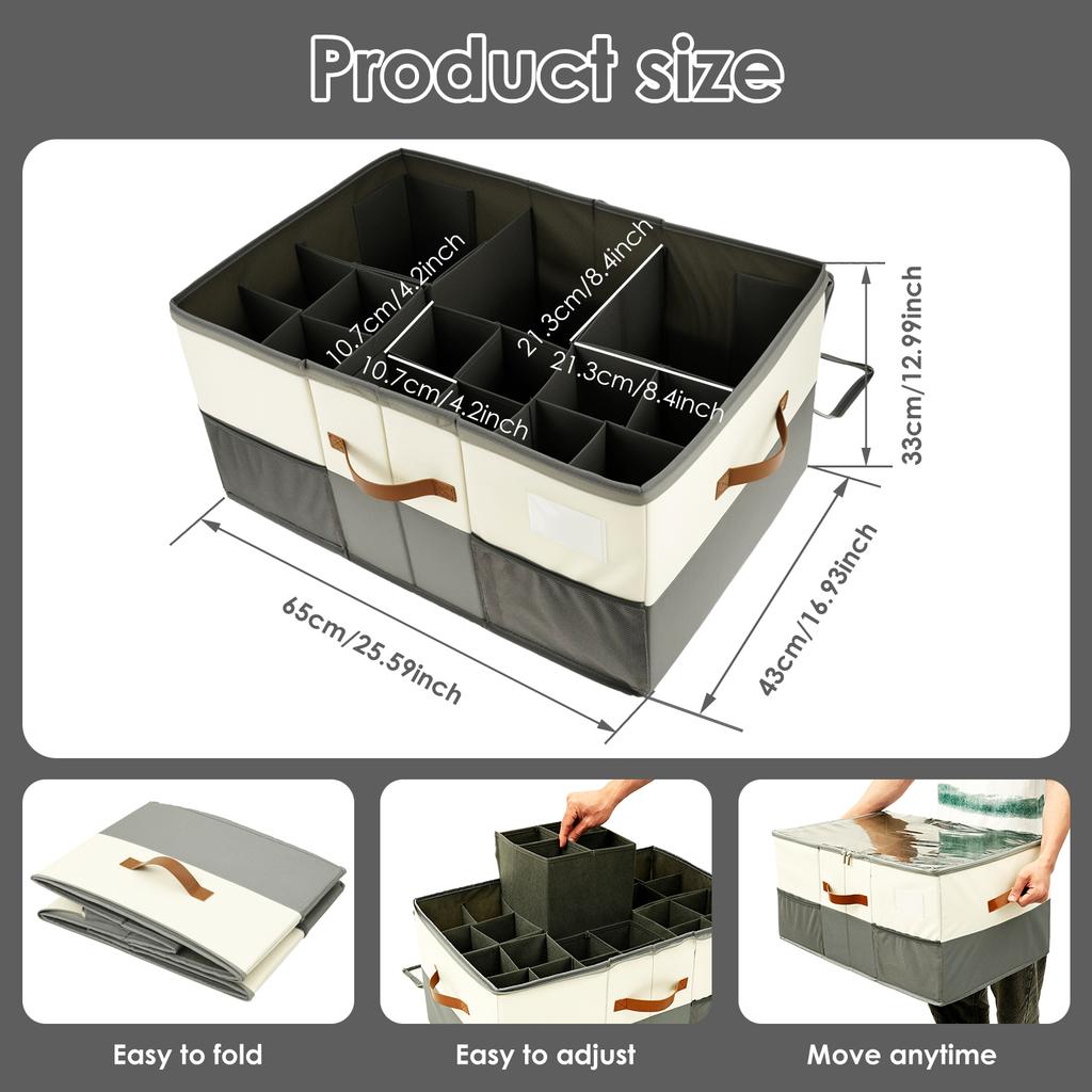Foldable Shoe Storage Box Large Capacity Shoe Storage Organizer with 24 Compartment Dust-Proof Shoes Organizer with Clear Cover