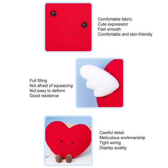 35cm Stuffed Heart Pillow Cute Cartoon Love Heart Doll Plushie Back Cushion