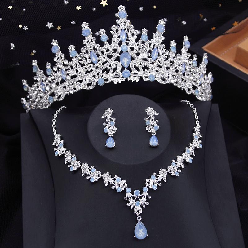3 Piece Bridal Crown Jewelry Sets for Women Princess Tiaras Set Necklace Earrings Wedding Bride Jewelry Costume Accessories