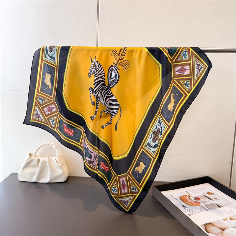 European and American Zebra Printing Simulation Silk Square Scarf Shawl Versatile High-end Neck Small Square Scarf Headscarf Silk Scarf Women