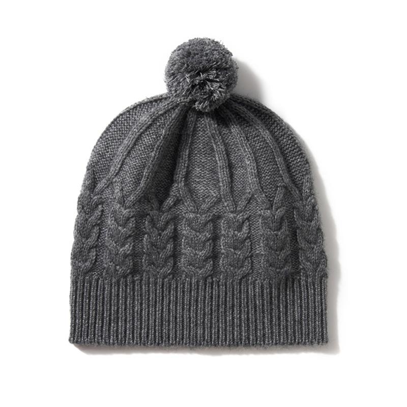 Cashmere Autumn and Winter New Women's Solid Color Twist Outdoor Warm Fur Ball Ear Protection Knitted Casual Hat