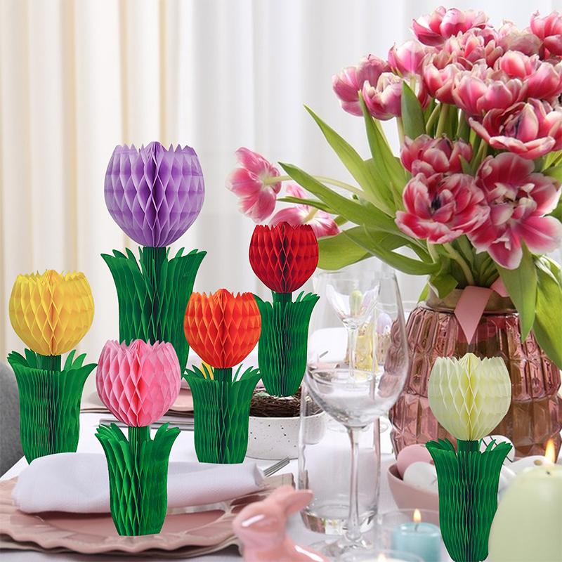 Honeycomb Tulip Flower Paper Tulip Floral Honeycomb Ceiling Hanging Decoration For Office Home Wedding Birthday Party Decor