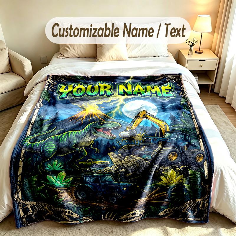 Dinosaur Theme Custom Blanket Personalized Name & Text Customized Soft Warm Throw Blanket Home Decor