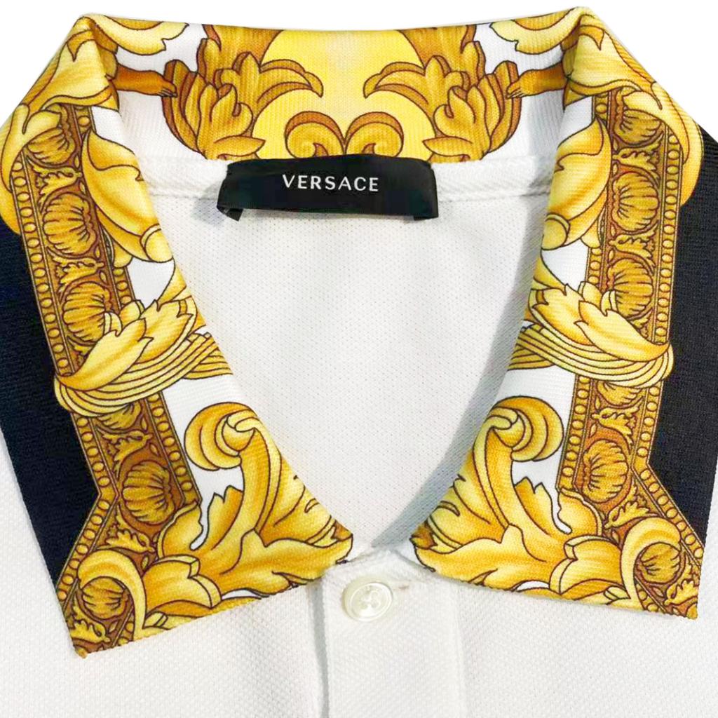 Versace Ss24 Logo Trim Pullover Short Sleeve Polo Shirt Men Polo Shirts White 1012260-1A08837-2W110