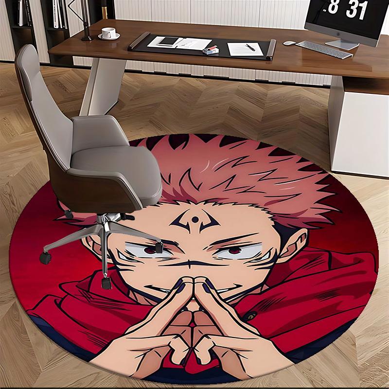 1pc Jujutsu Kaisen Satoru Gojo Anime Design Round Carpet - Office Chair Mat, Non-Slip Rug for Home Decor