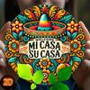 Willkommen Mi Casa Su Casa Rundes Metallblechschild Mexikanischer Sombrero Florale Wandplakette für Fiesta Heimdekoration