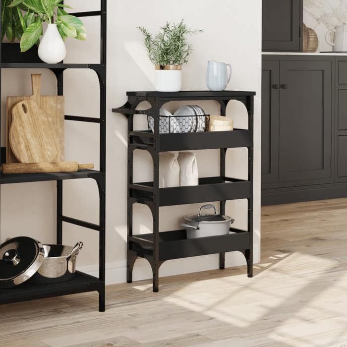 VidaXL Chariot de Cuisine, Étagère de Rangement, Chariot de Service avec Roulettes, Organisateur de Maison, Noir Bois 842351