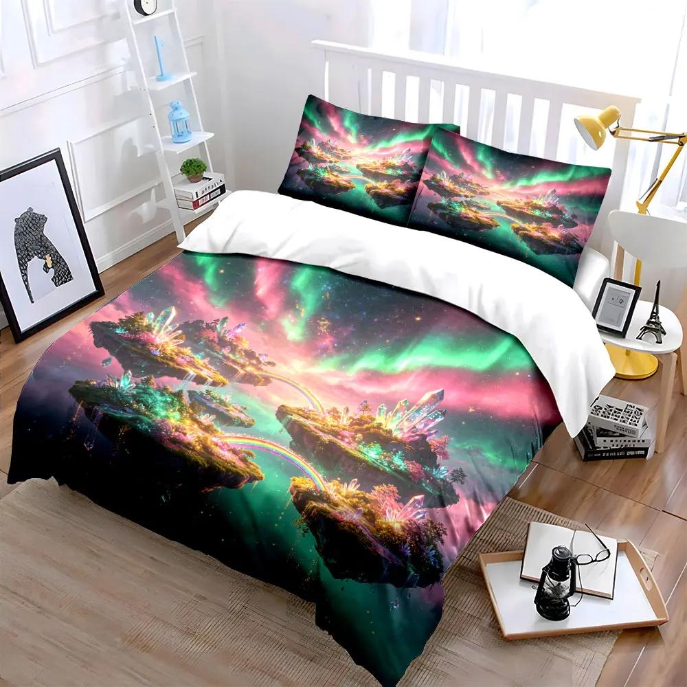 "Floating Island Crystal Decor Set" Soft Comfortable Duvet Cover Bedding Set Included 1*Duvet Cover & 2*Pillowcases, gift