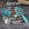 Bohemian Beaded Bracelet Set with Wing Pendant and Tassels