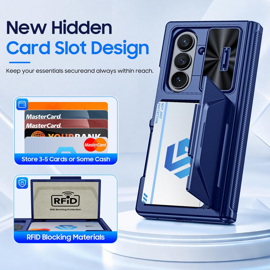 Wallet Phone Case with Hidden RFID Card Slot and Hinge Protection, Hard Shell for Galaxy Z Fold 8 Ultra-Blue