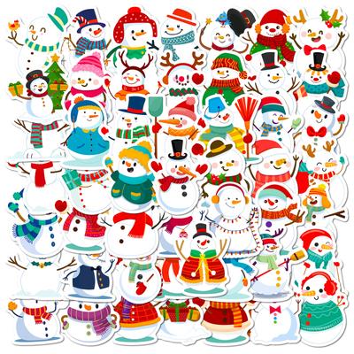 50 Snowman Stickers Cartoon Merry Christmas Holiday Decoration Scene Arrangement Stickers