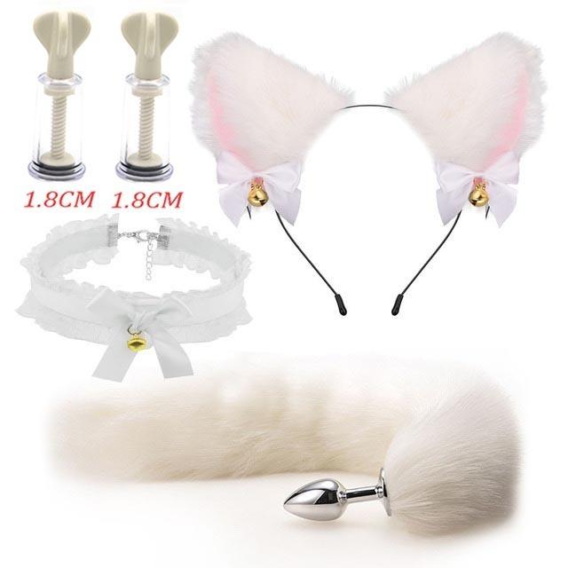 SM Erotic Cosplay Cute Fox Tail Anal Plug Bow-Knot Soft Cat Ears Headbands Collar Couples Accessories Sex Toys For Female Male