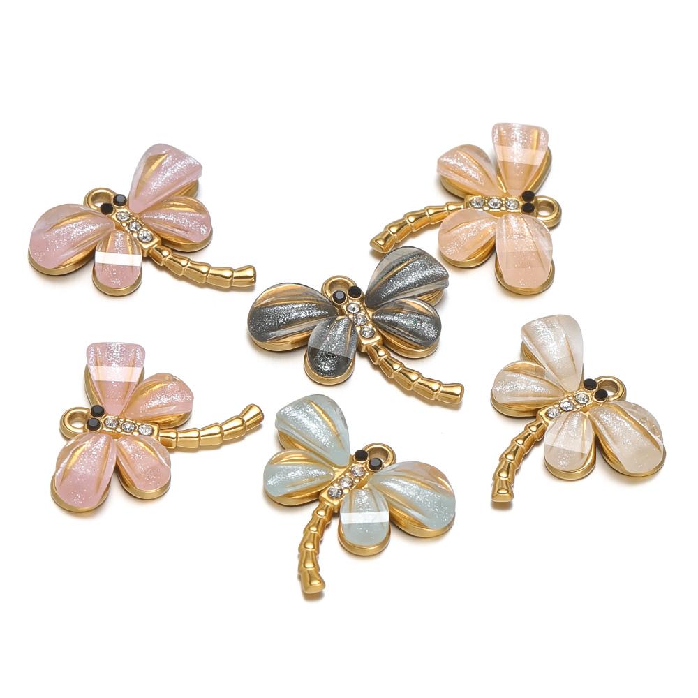 3pcs Stainless Steel Zircon Shell Dragonfly Charms for Children Necklace Pendant DIY Women Jewelry Earrings Making Kids Bracelet