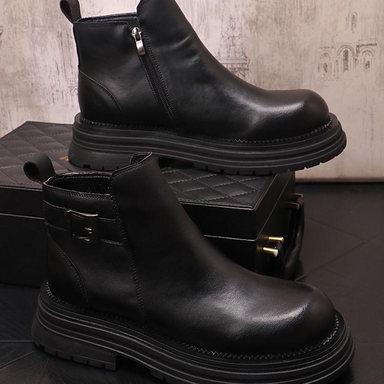 Pánské kožené Chelsea boty bez tkaniček - Kotníkové, Britský styl, s vnitřním zvýšením výšky a teplem Martinových bot.