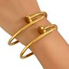 Stainless Steel Gold Plated Clover Charm Bangle Set With Rhinestone Accents Women
