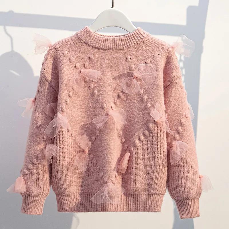 

Модный теплый толстый зимний свитер для девочек, пуловер с сетчатой вставкой, базовая рубашка 160cm розовый