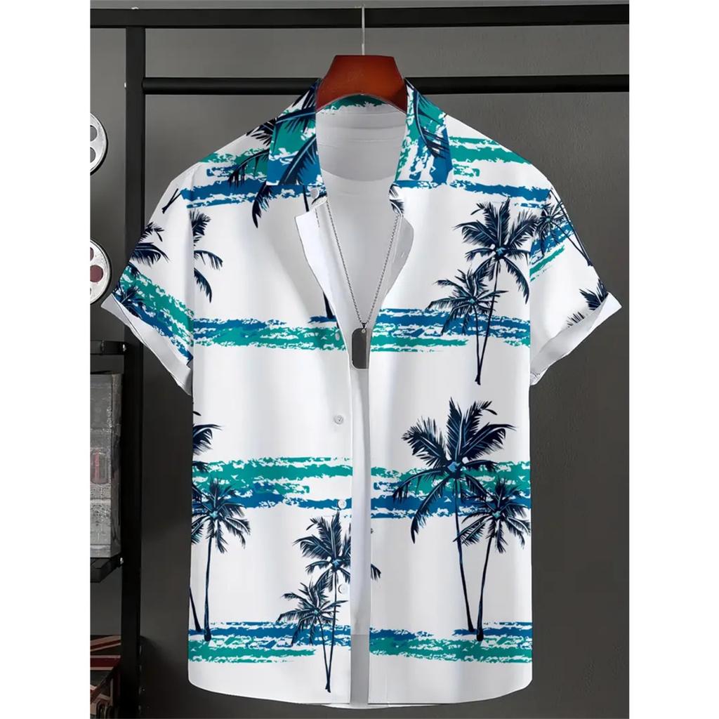 Men's Hawaiian Shirt White Harajuku Fashion Summer Daily Shirt Casual Printed Short Sleeve Shirts Loose Social Men's Clothing