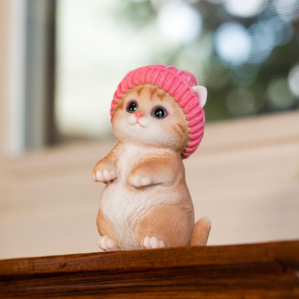 Figure Cat Figurine Interior Gardening Ornament Resin Knit Hat Birthday Present Gift Perfect Present Cb014b [Devalier] Women's [Genuine Product]