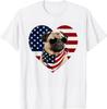 Pug Dog USA Flag Heart Patriotic Design T-Shirt