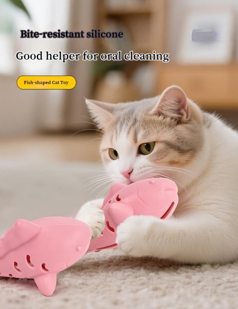 Fish-Shaped Cat Chew Toy - Dental Treat Dispenser Puzzle, Safe Silicone, No Battery, Interactive Pet Snack Game