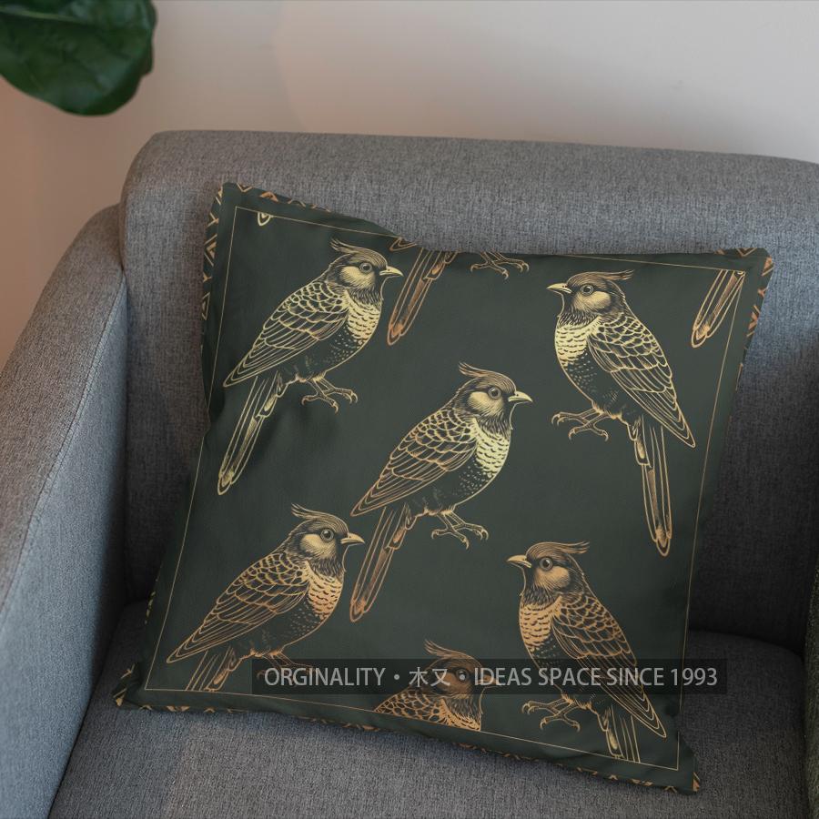 2D Stylish Golden Birds Pattern Decorative Pillow Pattern Cushion Cover Suitable For Sofa Bedroom Car Pillow Cover