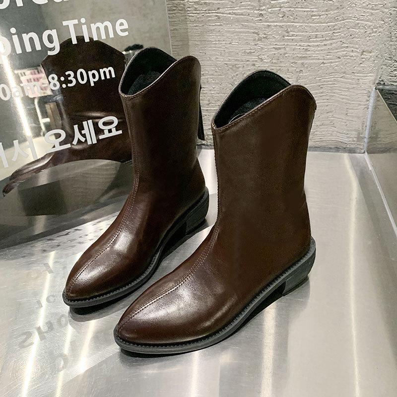 Pointed Martin Boots Women's New V-mouth Western Cowboy Spring and Autumn Single Boots Summer Thin Short Boots Women's Small