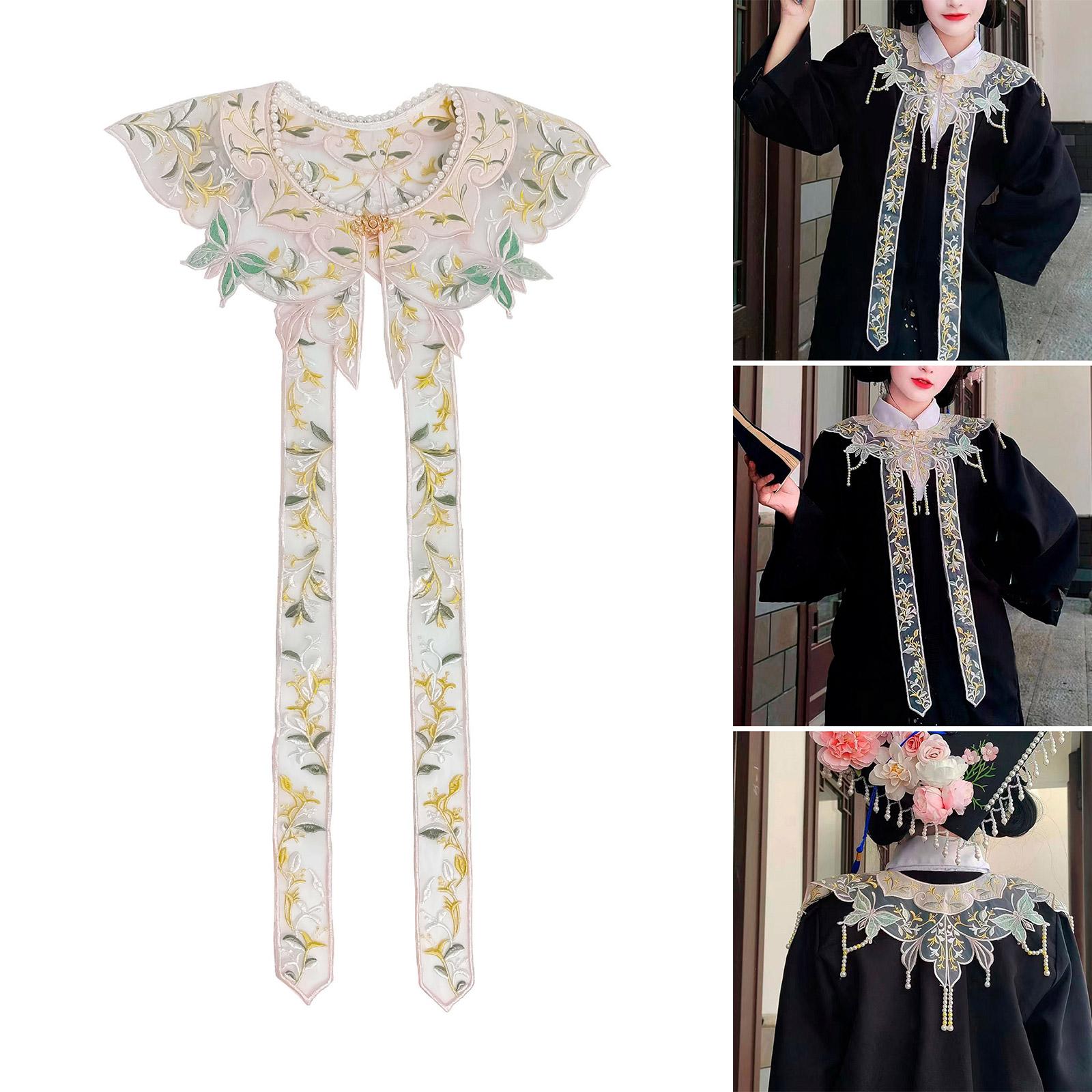 

Embroidered Half Shirt Floral Collar Organza Spread Lapel Ancient Art Collar Sweet Shawl Floral Decorative Shawl