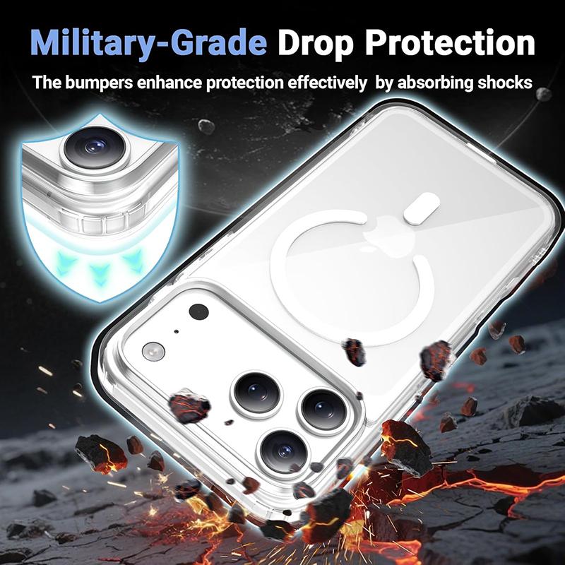 Military Grade Acrylic Case for iPhone 17 Pro Max 17Air Back Cover Magsafe Shockproof Transparent Hybird PC Case for iPhone 17