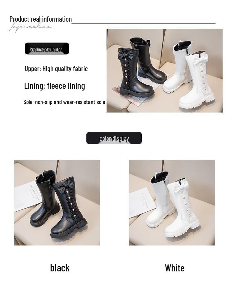 Girls' Bow Back High Boots - Classic Spring/Autumn Princess Shoes