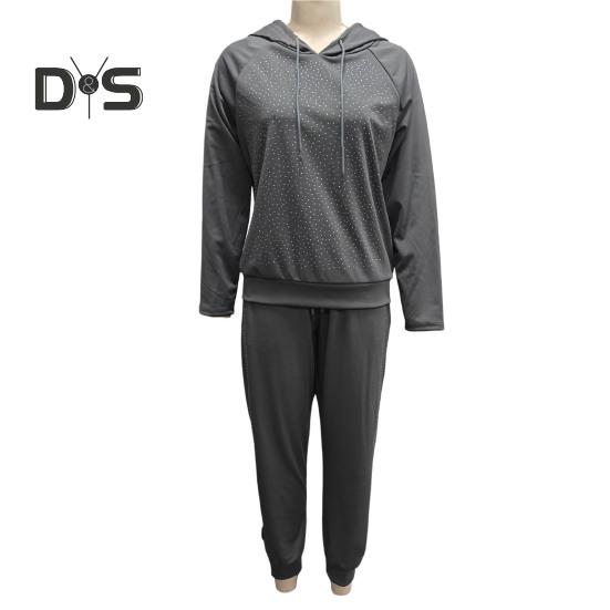 2 Teile/satz Frauen Hoodie Hosen Anzug Strass Dekor Lange Ärmel Patchwork Sport Sweatshirt Elastische Taille Hose Fitness Outfit Herbst Frühling Trainingsanzug