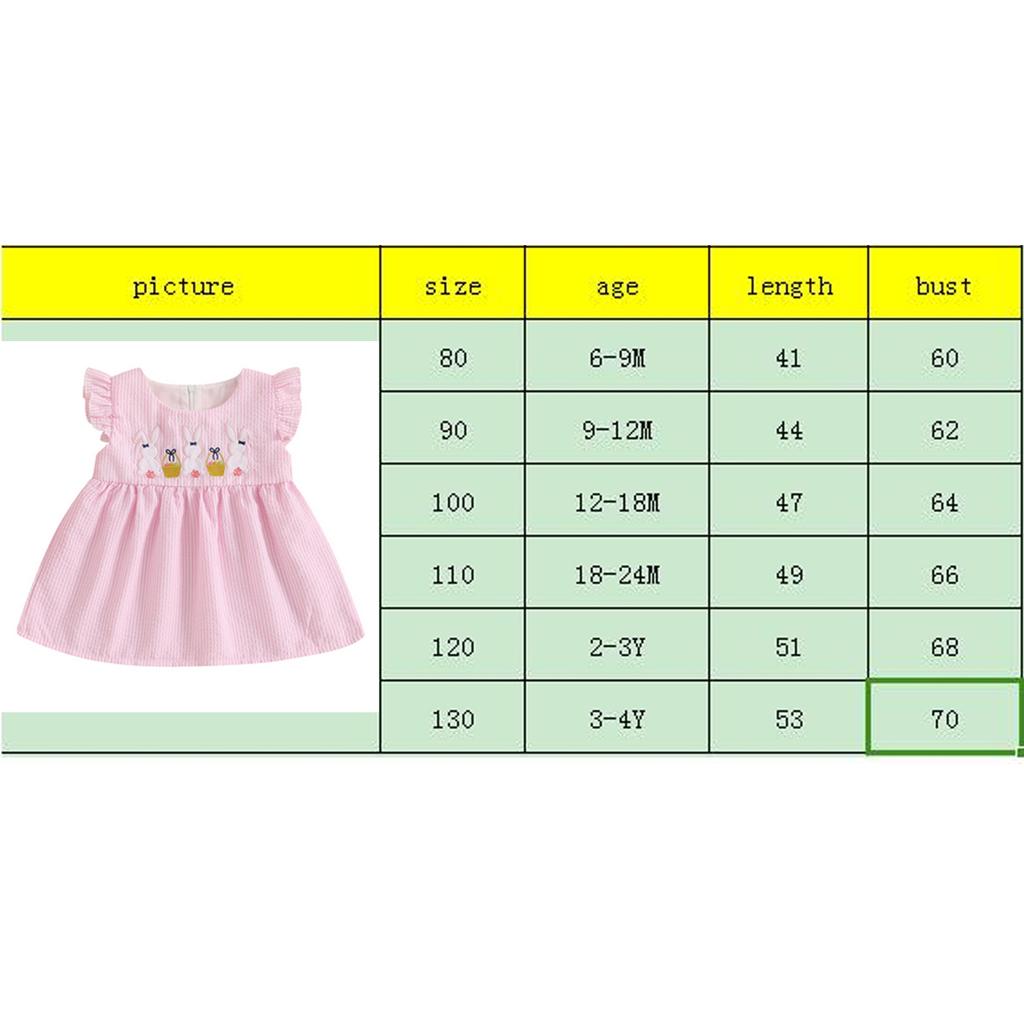 Baby Girl Summer Dress Ruffle Sleeveless Round Neck Bunny Embroidery Loose Dress Toddler Vacation Dress