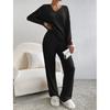 Spring Women Outfit Loose Knit Two Piece Set V Neck Top with Wide Leg Pants Casual Wear
