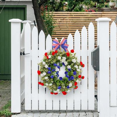 Couronne de la Fête de l'Indépendance du 4 juillet Patriotique Multifonctionnelle Rose Artificielle Rouge Blanc Bleu