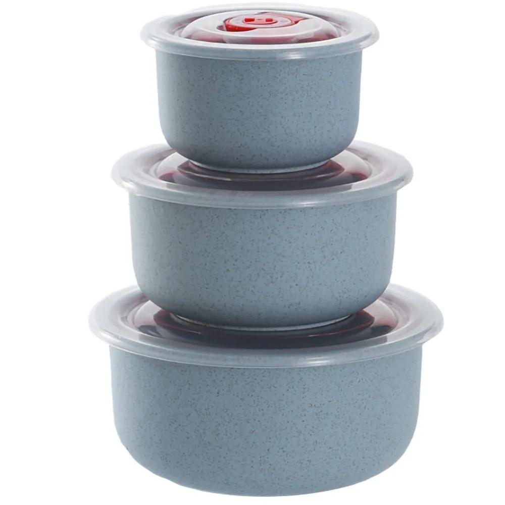 3Pcs Bento Box Wheat Straw Lunch Box Eco-Friendly Salad Bowl with Lid Can Be Microwave Food Storage Container Kitchen Tableware