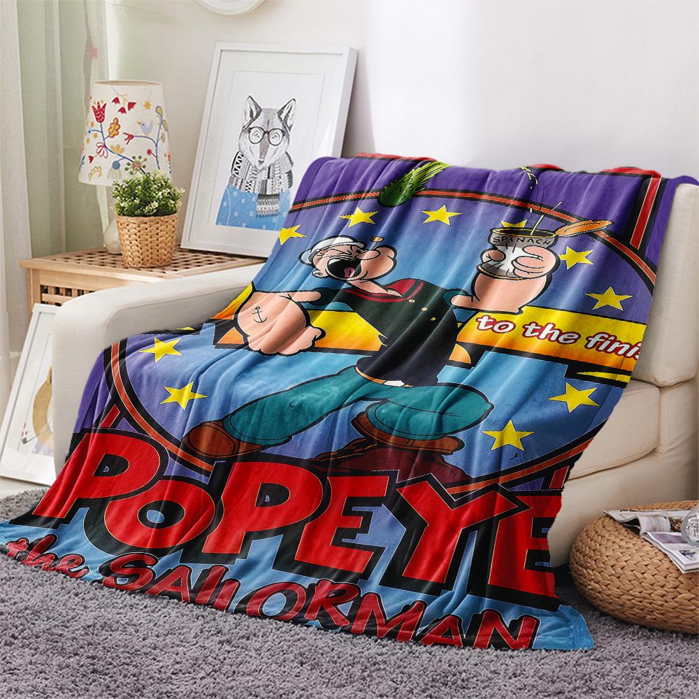 1PC Popeye Print Flannel Blanket, High quality Comfortable for All Seasons, Home Decor, Warmth and Comfort, Perfect for Christmas Gifts